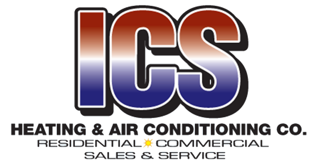 ICS Heating & Air Conditioning Co. logo with gradient red–blue letters and 'Residential & Commercial' tagline