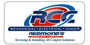 RCG logo for Redmond's Complete Comfort, mentioning Mechanical, Electrical, HVAC/R and servicing/installing all comfort solutions.