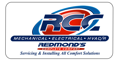 RCG logo for Redmond's Complete Comfort, mentioning Mechanical, Electrical, HVAC/R and servicing/installing all comfort solutions.
