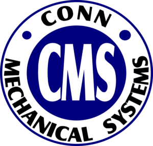 Circular CMS logo: blue inner circle with white 'CMS' letters, white outer ring reads 'CONN MECHANICAL SYSTEMS'.